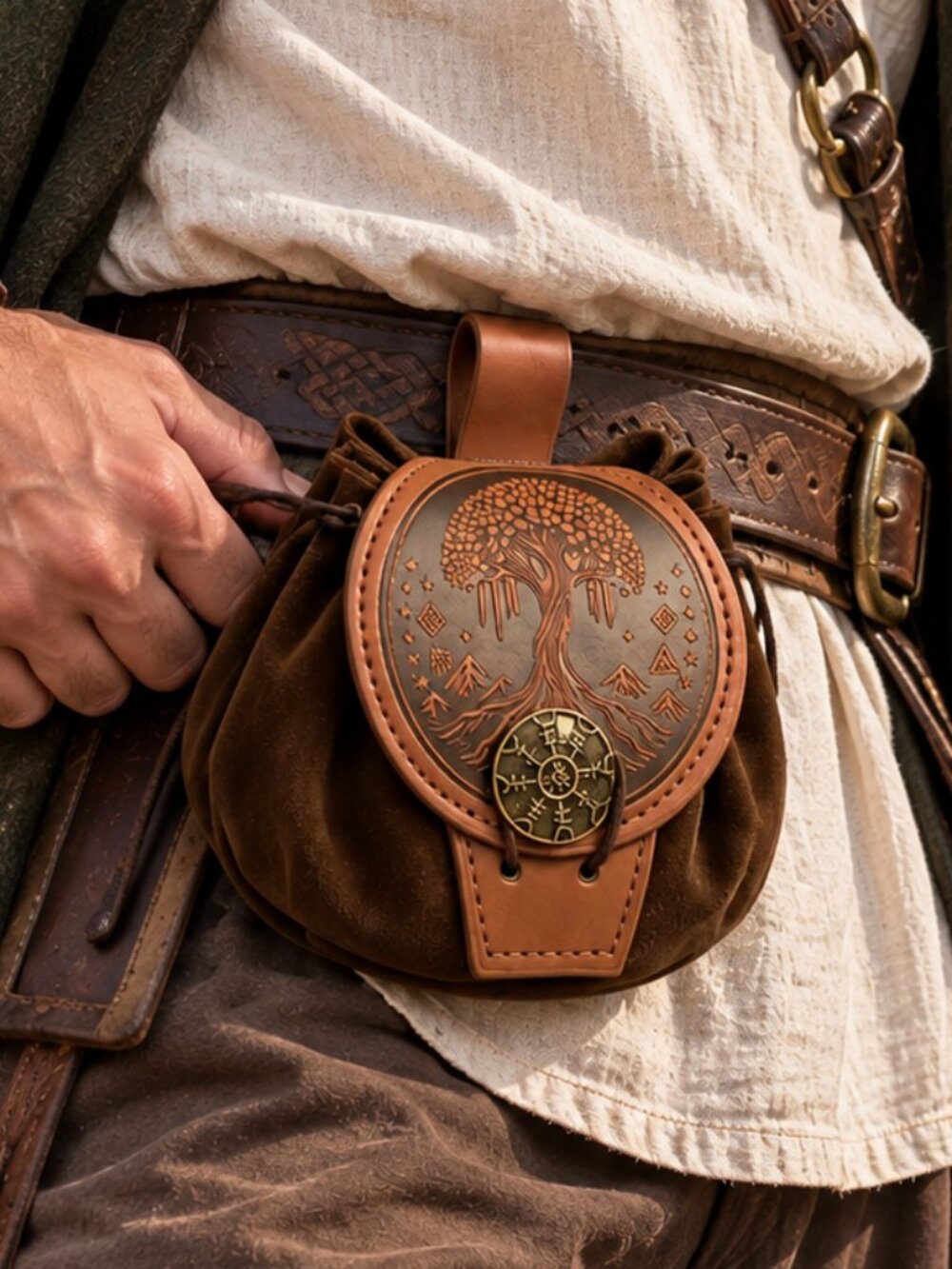 Medieval Belt Pouch Viking Dice Bag Renaissance Faire LARP Fantasy Tree of Life